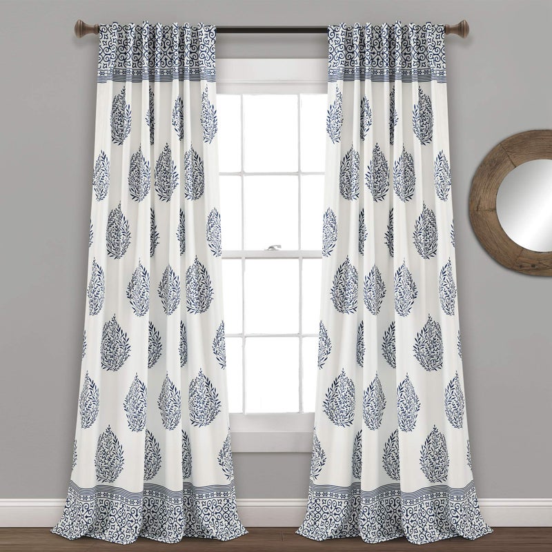 Lush Decor Teardrop Leaf Curtains Light Filtering Window Panel Set for Living, Dining, Bedroom (Pair), 95â€ x 52â€, Navy - Image 2